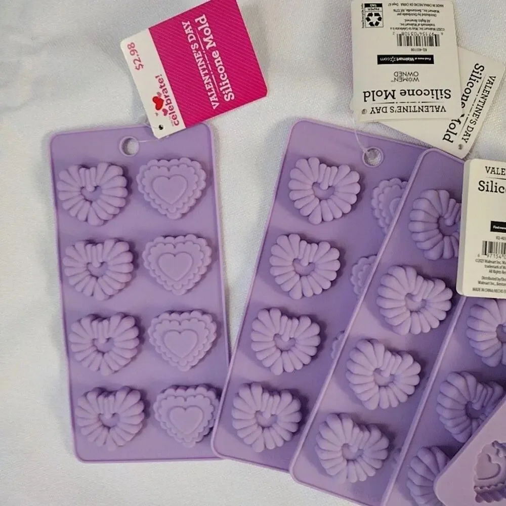 Way To Celebrate! Valentine Silicone Mold Set Of 5 Purple Hearts Chocolate Candy